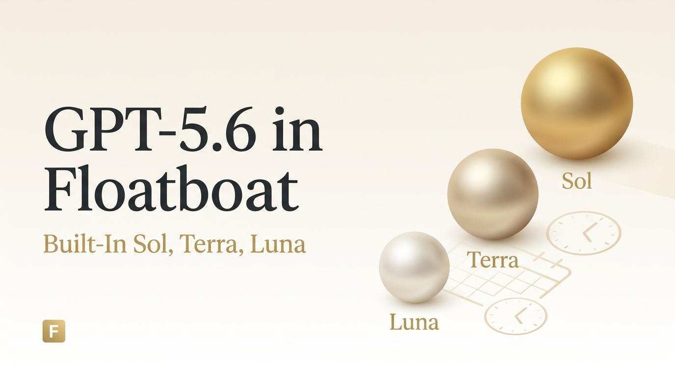 Floatboat 内置 GPT-5.6:Sol、Terra、Luna 三档模型